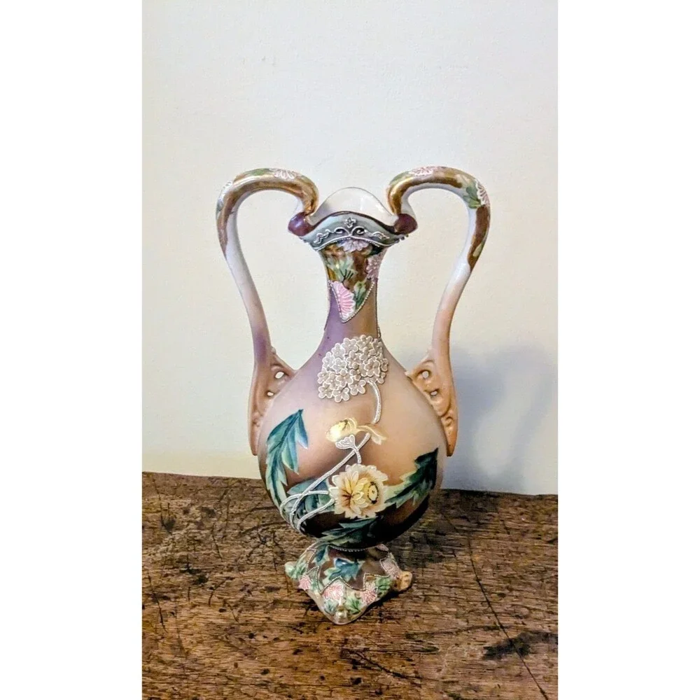 Antique Nippon Era Moriage Vase 9